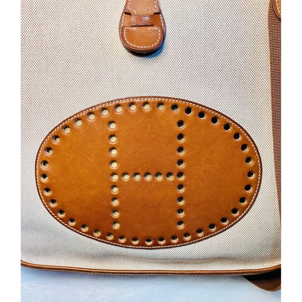 Hermes Evelyne GM Crossbody Bag Canvas Leather Cognac Authentic - Picture 5 of 16